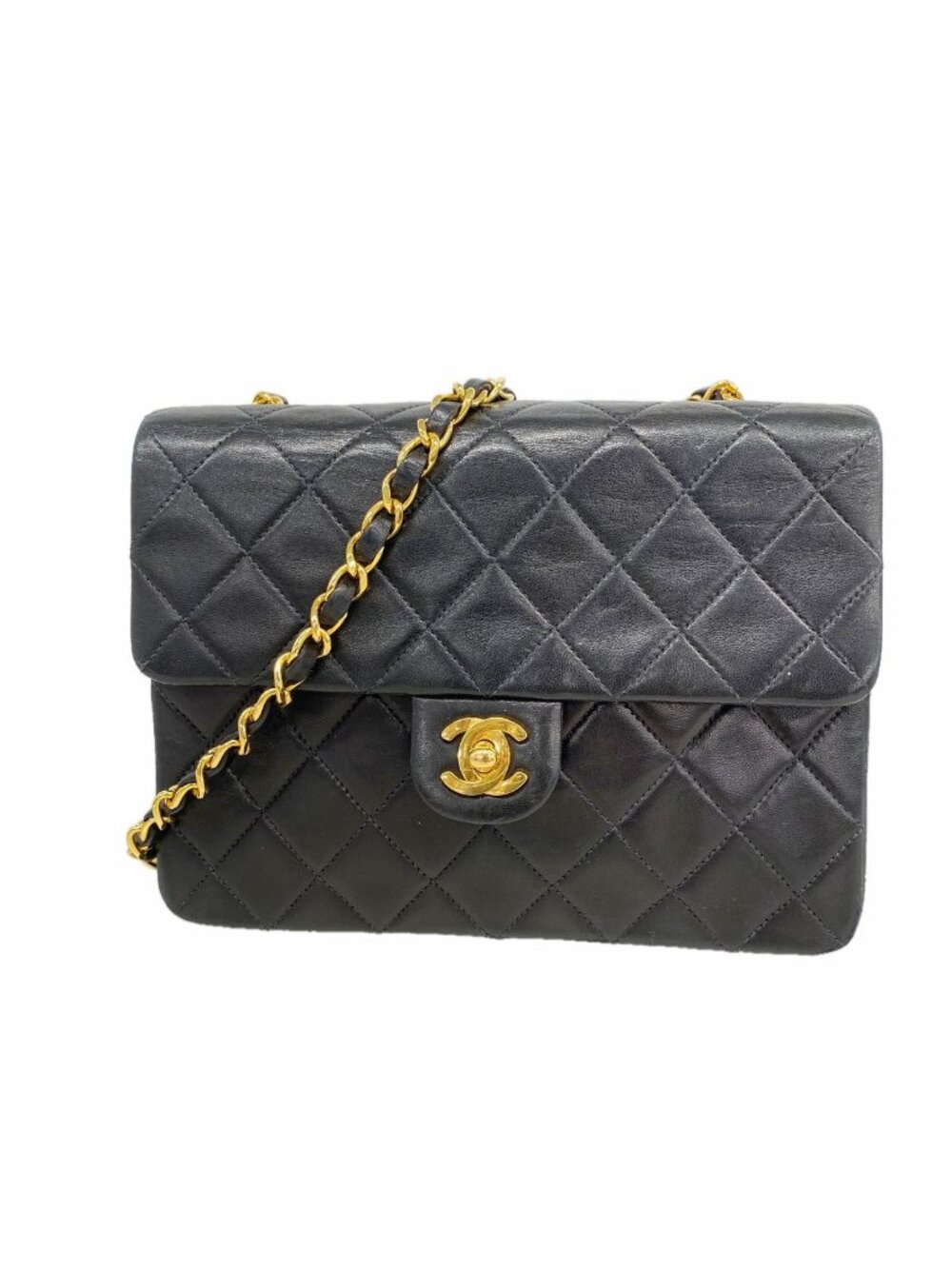 Chanel Shoulder Bag Mini Quilted Lambskin Black Gold